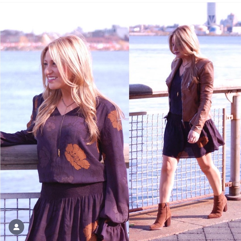 Chelsea28 Long Sleeve Drop Waist Dress - floral